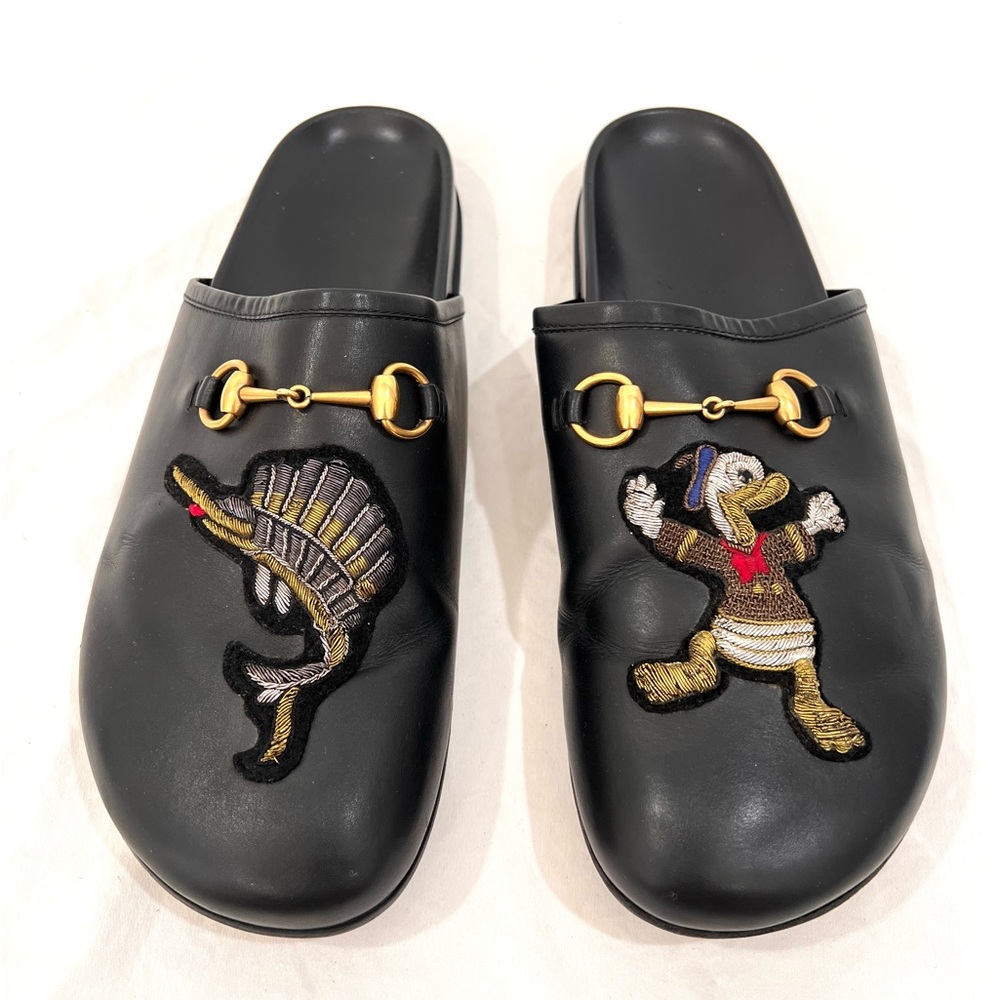 GUCCI Donald Duck Black Leather Horsebit men's black leather Slides 13 13.5US